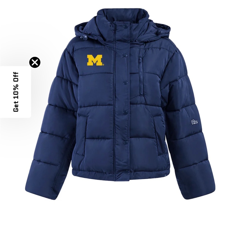 Michigan Navy Puffer Jacket with Hood